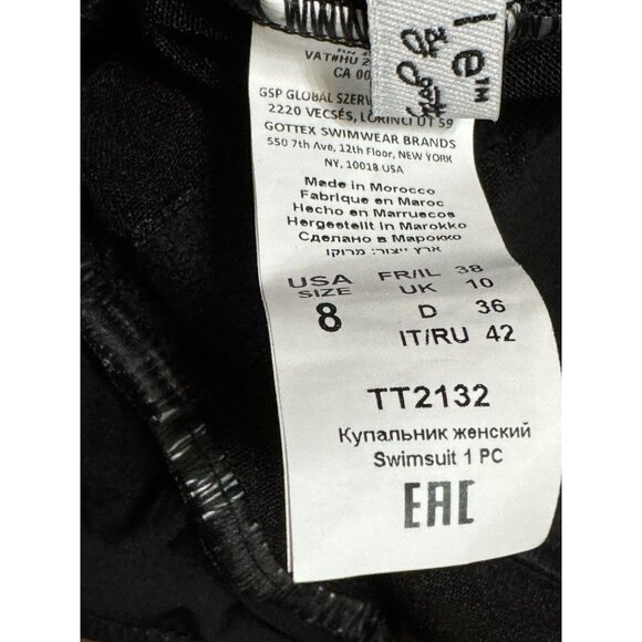 Gottex Sz 8 Swimsuit Tutti Fruity Ruffle One Shoulder V Neck One Piece Black New - Picture 7 of 7